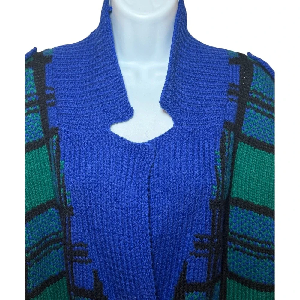 CARLISLE SPORT Plaid Wool Knit Sweater Jacket Blue Green Black Gold‎ Button M